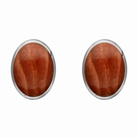 Sterling Silver Jasper 8 x 10mm Classic Large Oval Stud Earrings