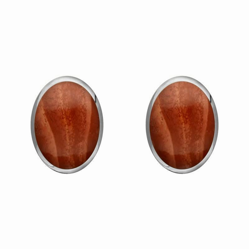 Sterling Silver Jasper 8 x 6mm Classic Medium Oval Stud Earrings