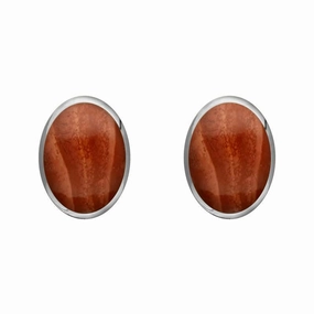 Sterling Silver Jasper 8 x 6mm Classic Medium Oval Stud Earrings