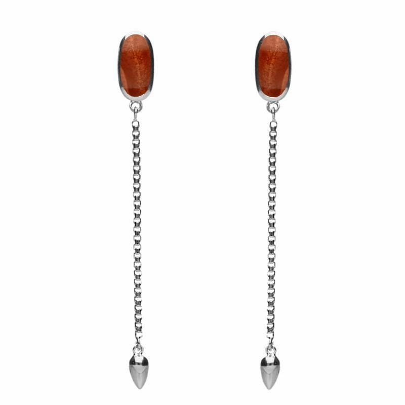 Sterling Silver Jasper Lineaire Long Drop Stud Earrings