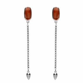 Sterling Silver Jasper Lineaire Long Drop Stud Earrings