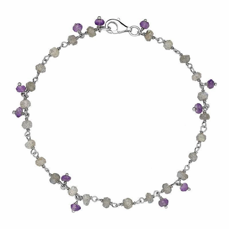 Sterling Silver Labradorite Amethyst 4mm Bead Chain Link Bracelet