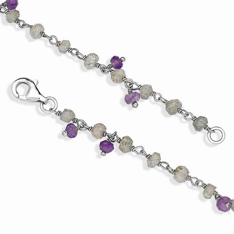 Sterling Silver Labradorite Amethyst 4mm Bead Chain Link Bracelet