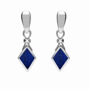 Sterling Silver Lapis Lazuli Dinky Diamond Shape Drop Earrings