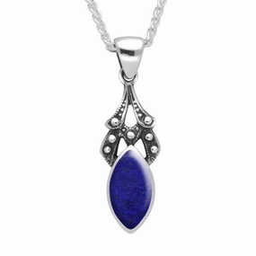 Sterling Silver Lapis Lazuli Marquise Drop Necklace