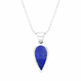 Sterling Silver Lapis Lazuli Small Upside Down Pear Necklace