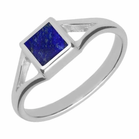 Sterling Silver Lapis Lazuli Square Split Shoulder Ring