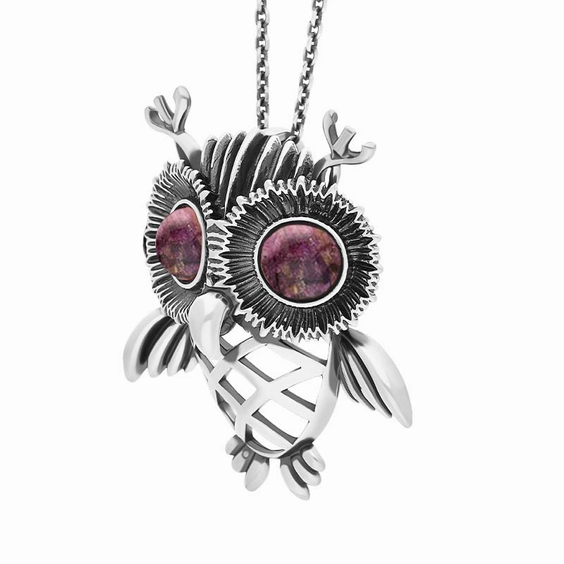 Sterling Silver Large Blue John Owl Necklace