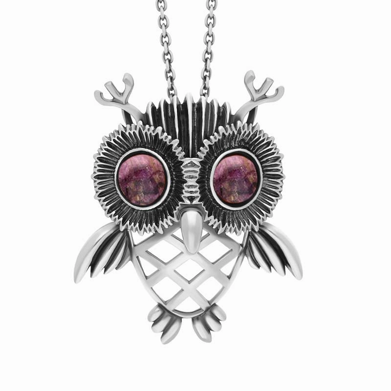 Sterling Silver Large Blue John Owl Necklace