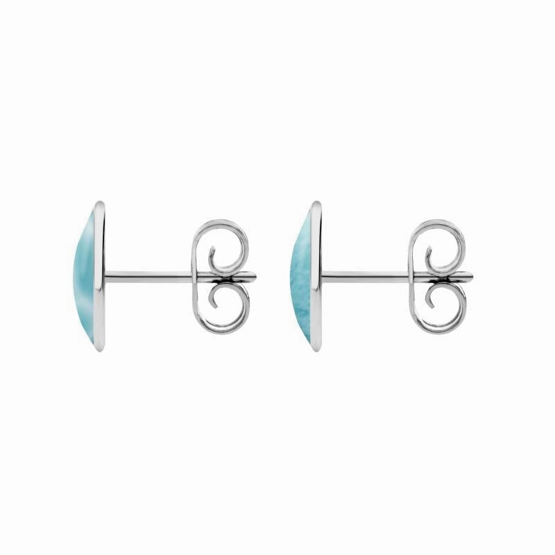 Sterling Silver Larimar 8 x 10mm Classic Large Oval Stud Earrings