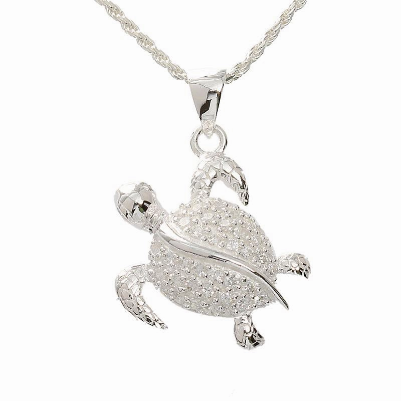 Sterling Silver Left Side Honu (Hawaiian Turtle) with CZ Pendant (Chain Sold Separately)