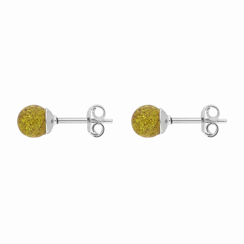 Sterling Silver Lemon Amber 6mm Ball Stud Earrings