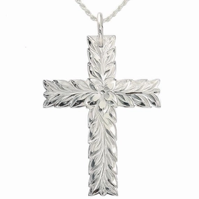 Sterling Silver Maile Leaf Cross Pendant (Large) (Chain Sold Separately)