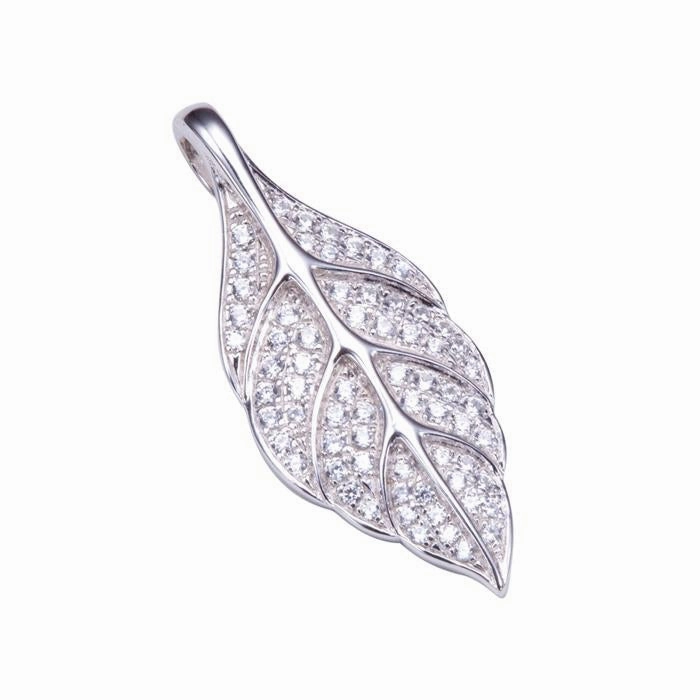 Sterling Silver Maile Leaf Pave CZ Pendant (Chain Sold Separately)