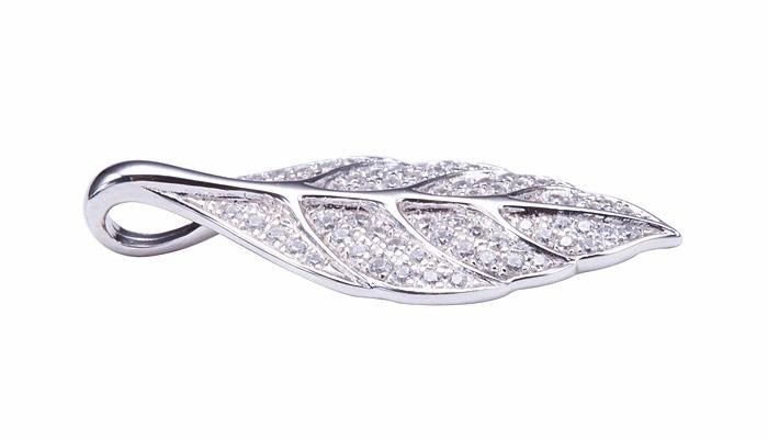 Sterling Silver Maile Leaf Pave CZ Pendant (Chain Sold Separately)
