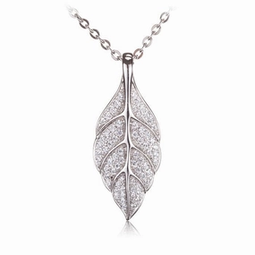 Sterling Silver Maile Leaf Pave CZ Pendant (Chain Sold Separately)