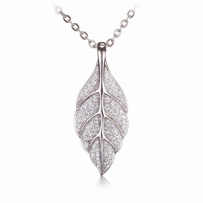 Sterling Silver Maile Leaf Pave CZ Pendant (Chain Sold Separately)