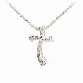 Sterling Silver Maile Leaf Wave Cross Pendant (S/L) (Chain Sold Separately)