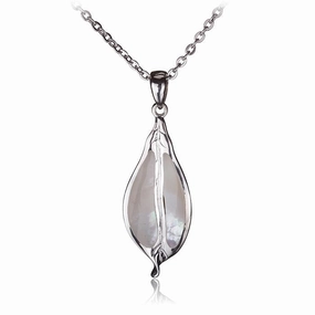 Sterling Silver Maile Leaf with Mother-of-Pearl Inlaid Pendant (Chain Sold Separately)