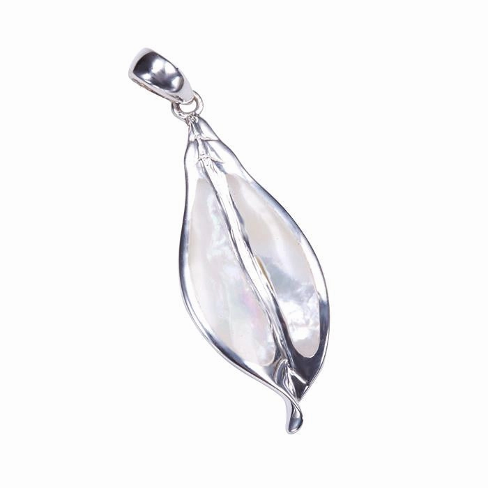 Sterling Silver Maile Leaf with Mother-of-Pearl Inlaid Pendant (Chain Sold Separately)