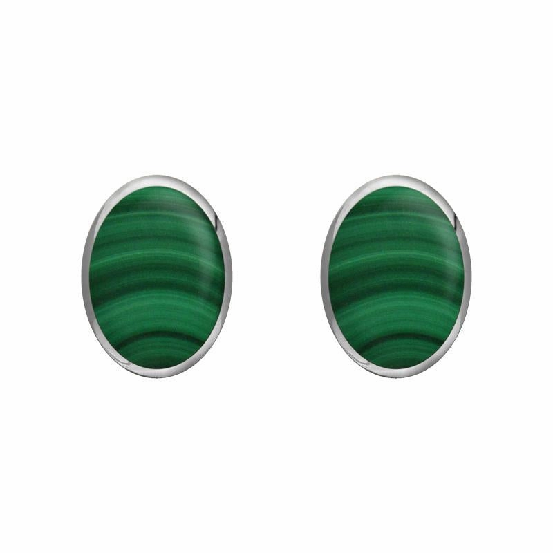 Sterling Silver Malachite 7 x 5mm Classic Small Oval Stud Earrings