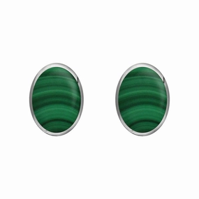 Sterling Silver Malachite 7 x 5mm Classic Small Oval Stud Earrings