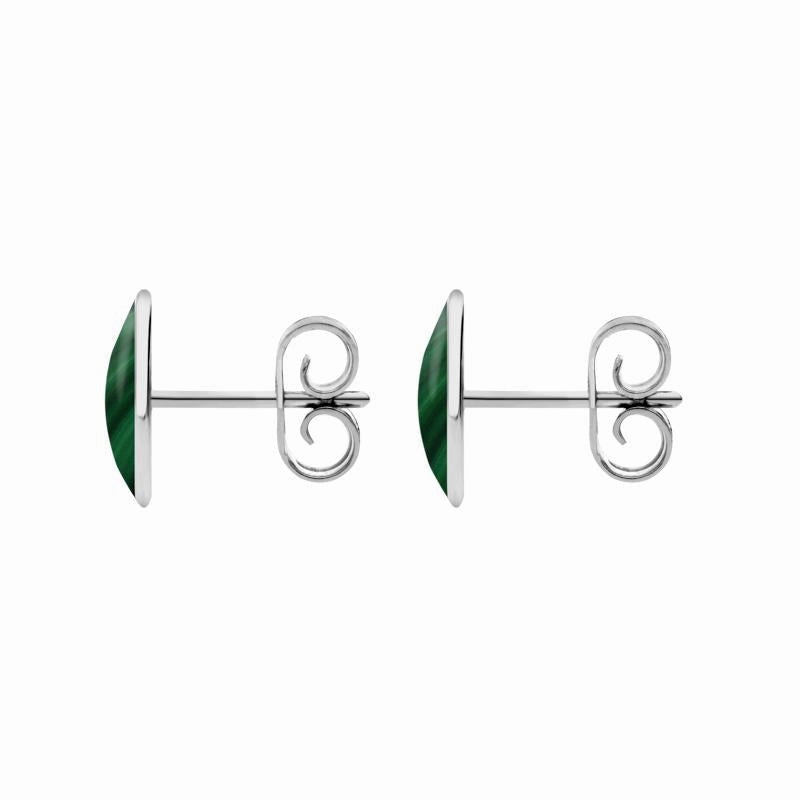 Sterling Silver Malachite 8 x 10mm Classic Large Oval Stud Earrings