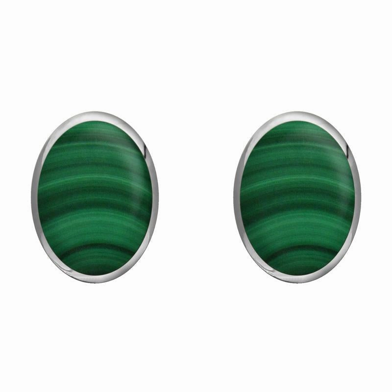 Sterling Silver Malachite 8 x 10mm Classic Large Oval Stud Earrings