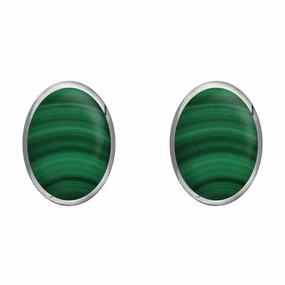 Sterling Silver Malachite 8 x 10mm Classic Large Oval Stud Earrings