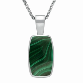 Sterling Silver Malachite Barrel Shaped Necklace
