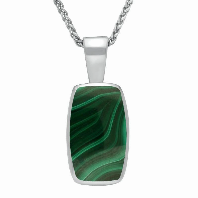 Sterling Silver Malachite Barrel Shaped Necklace