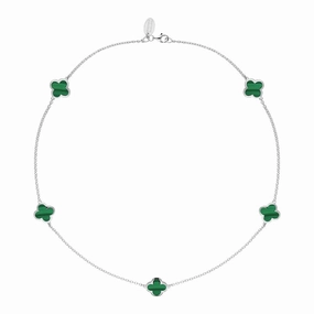 Sterling Silver Malachite Bloom Four Leaf Clover Necklace