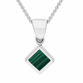 Sterling Silver Malachite Dinky Square Necklace