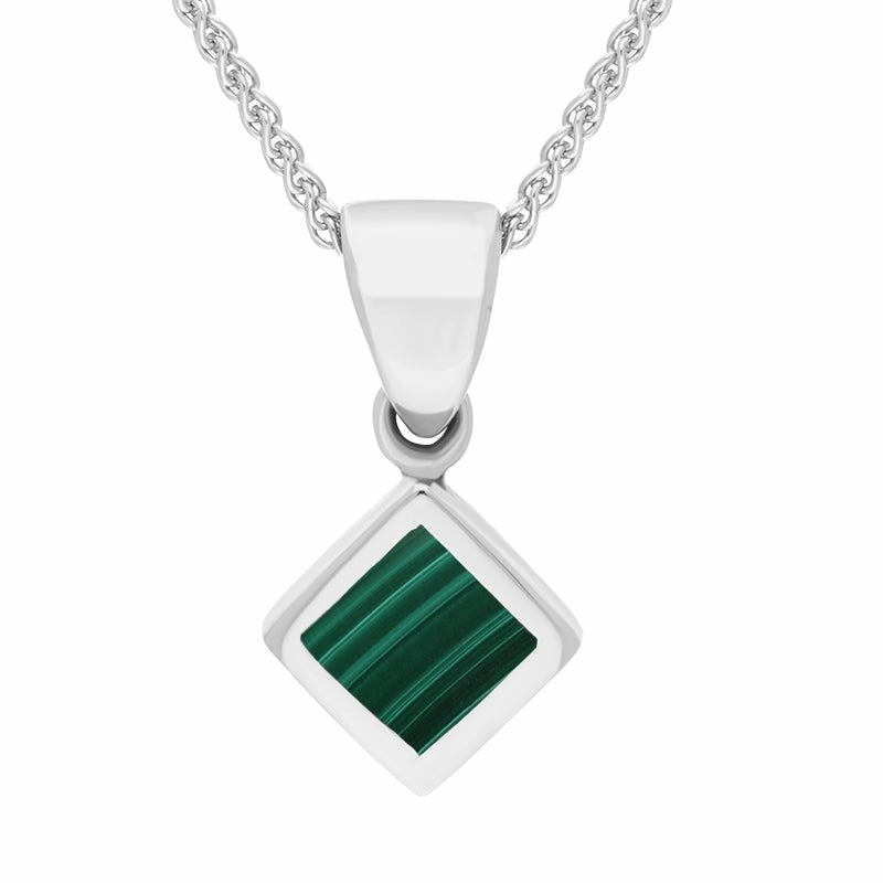 Sterling Silver Malachite Dinky Square Necklace