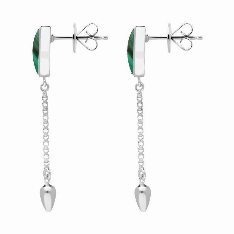 Sterling Silver Malachite Lineaire Medium Drop Stud Earrings