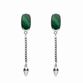 Sterling Silver Malachite Lineaire Medium Drop Stud Earrings