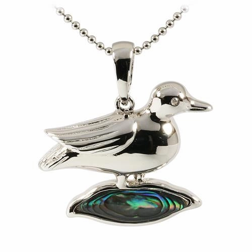 Sterling Silver Mallard with Abalone Inlaid Pendant (Chain Sold Separately)