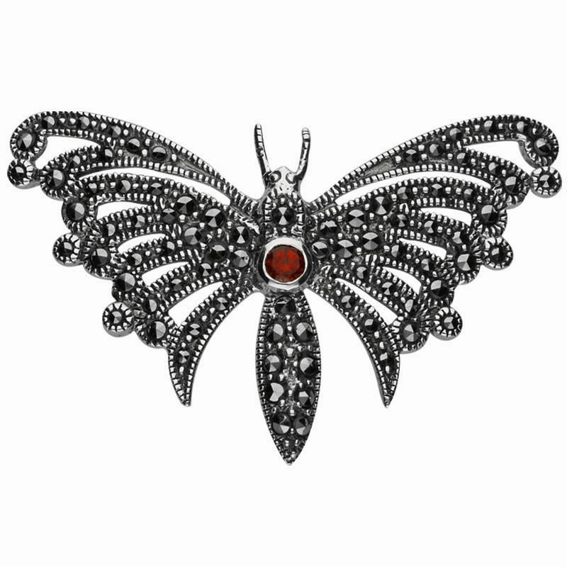 Sterling Silver Marcasite Garnet Style & Fashion Butterfly Brooch