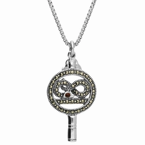 Sterling Silver Marcasite Garnet Style & Fashion Serpent Key Necklace D