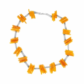 Sterling Silver Mixed Amber Rough Cut Bar Necklet D