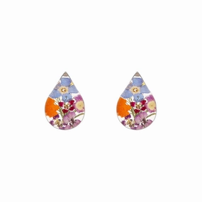 Sterling Silver Mixed Flower Teardrop Stud Earrings D
