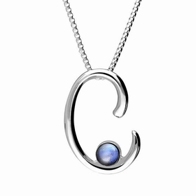 Sterling Silver Moonstone Love Letters Initial C Necklace