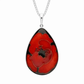 Sterling Silver Moorcroft Forever England 2 Poppy Pear Necklace