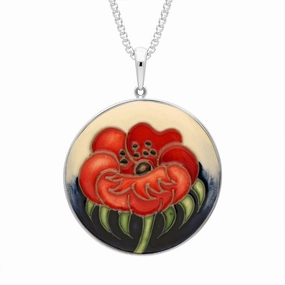 Sterling Silver Moorcroft Forever England 3 Poppy Round Necklace D