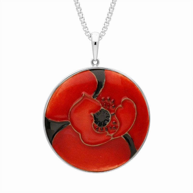 Sterling Silver Moorcroft Forever England Poppy Round Necklace
