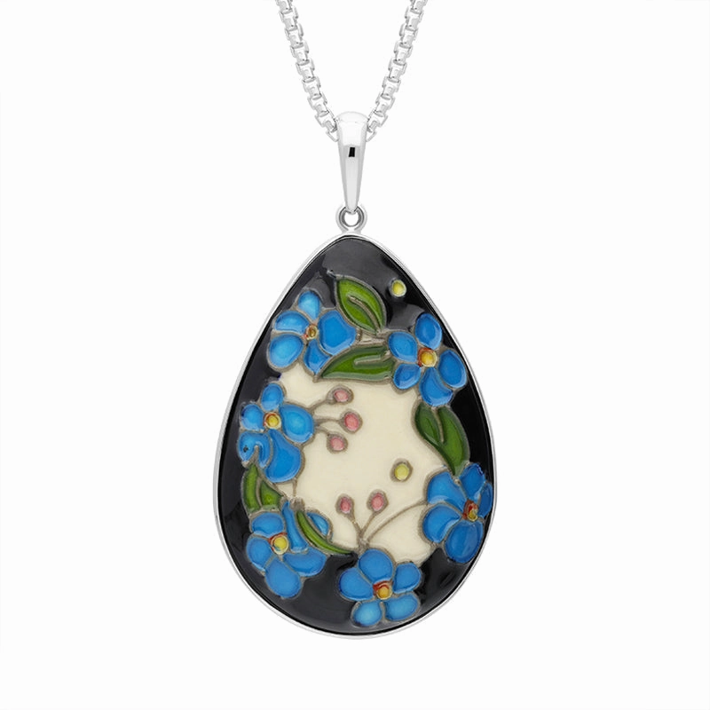 Sterling Silver Moorcroft Forget Me Nots Pear Shaped Pendant D