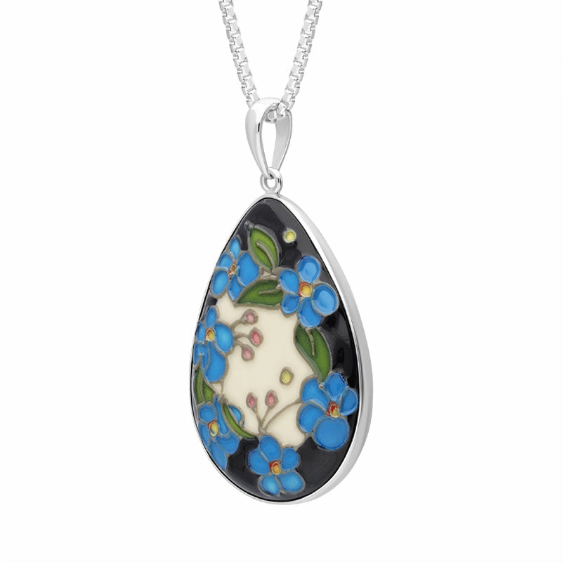 Sterling Silver Moorcroft Forget Me Nots Pear Shaped Pendant D