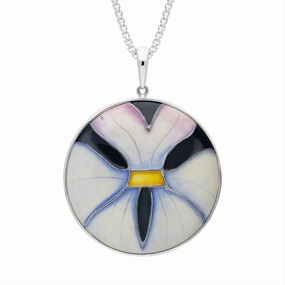 Sterling Silver Moorcroft Geranium Hearts Round Pendant D