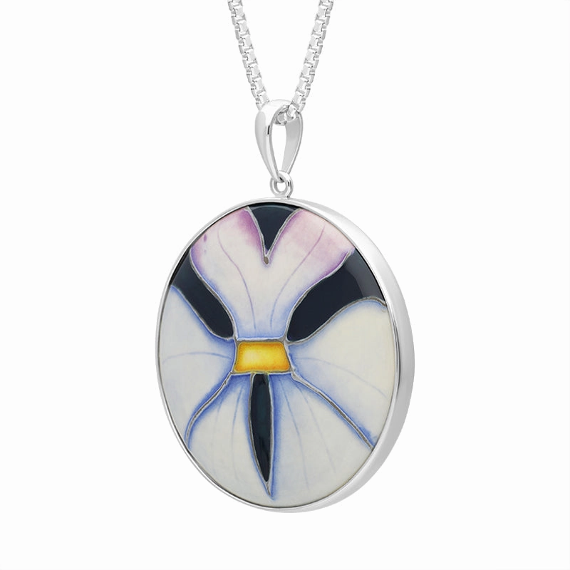 Sterling Silver Moorcroft Geranium Hearts Round Pendant D