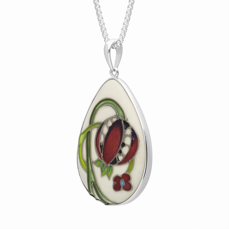 Sterling Silver Moorcroft Pomegranate Pear Shaped Pendant D
